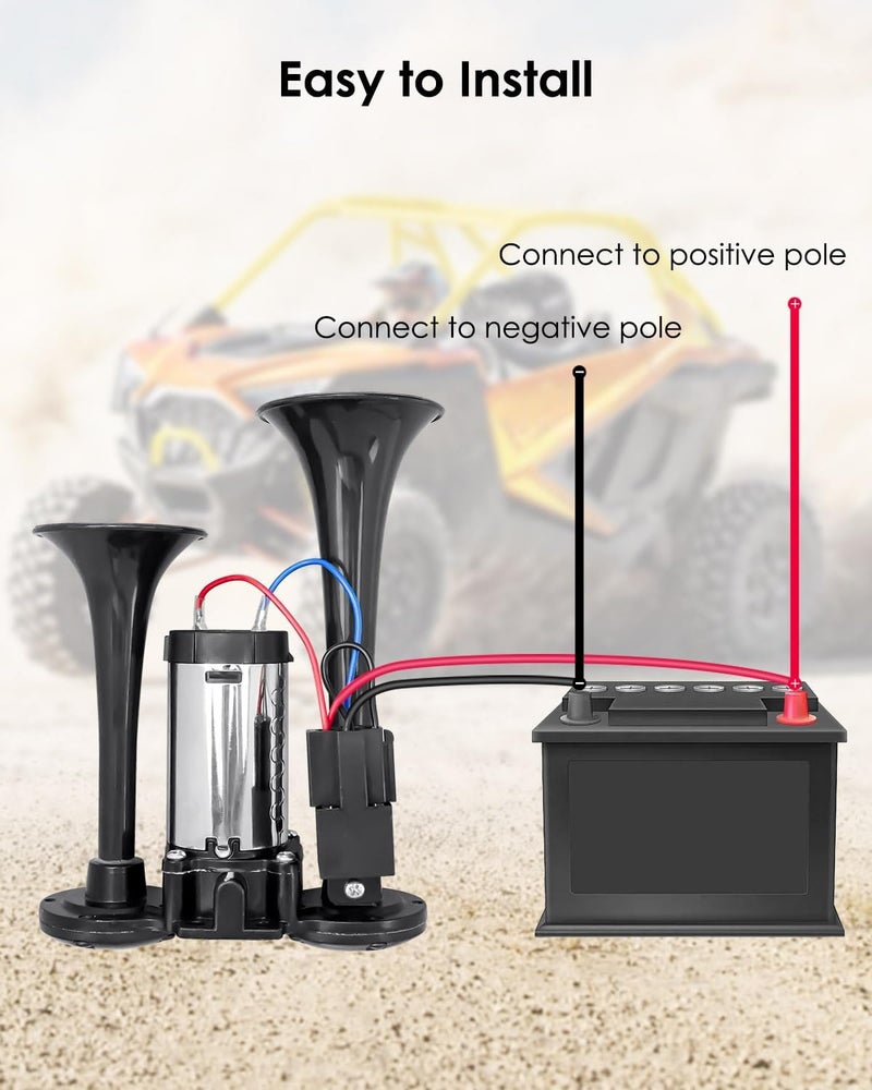 BOQNZN 600DB Air Horn Dual Trumpets Electric Horn Kit with Air Compressor for 12V Vehicles - Image 5