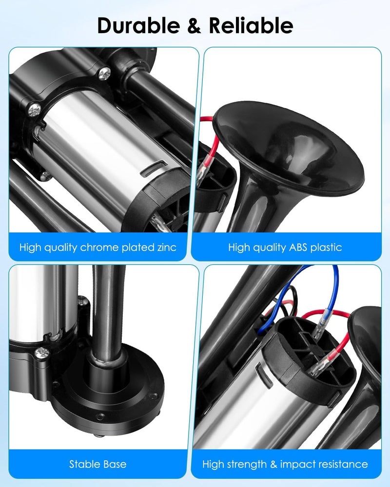 BOQNZN 600DB Air Horn Dual Trumpets Electric Horn Kit with Air Compressor for 12V Vehicles - Image 4