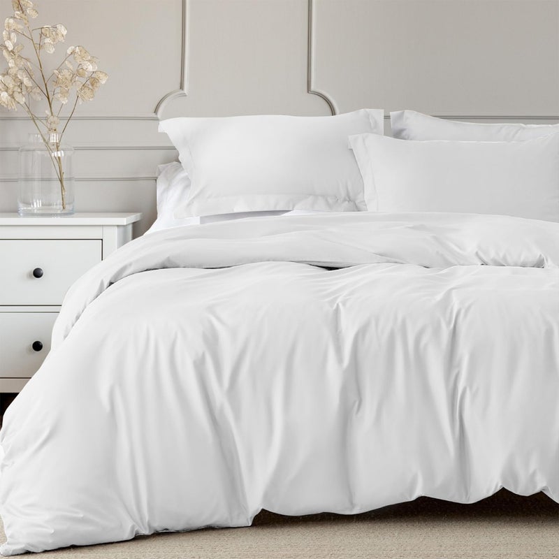 Linens World 200 Thread Count 100 Egyptian Cotton Duvet Quilt Cover Bedding Sets with Pillow cases White King