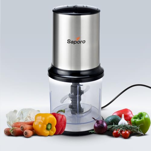 Saporo QuickPro Electric Vegetable Chopper for Kitchen - Dual Speed Setting - 4 Leaf Stainless Steel Blades - Chop, Mince, Dice, Cut, Puree - 500ml Chopping Bowl - Powerful Copper Motor - Image 1