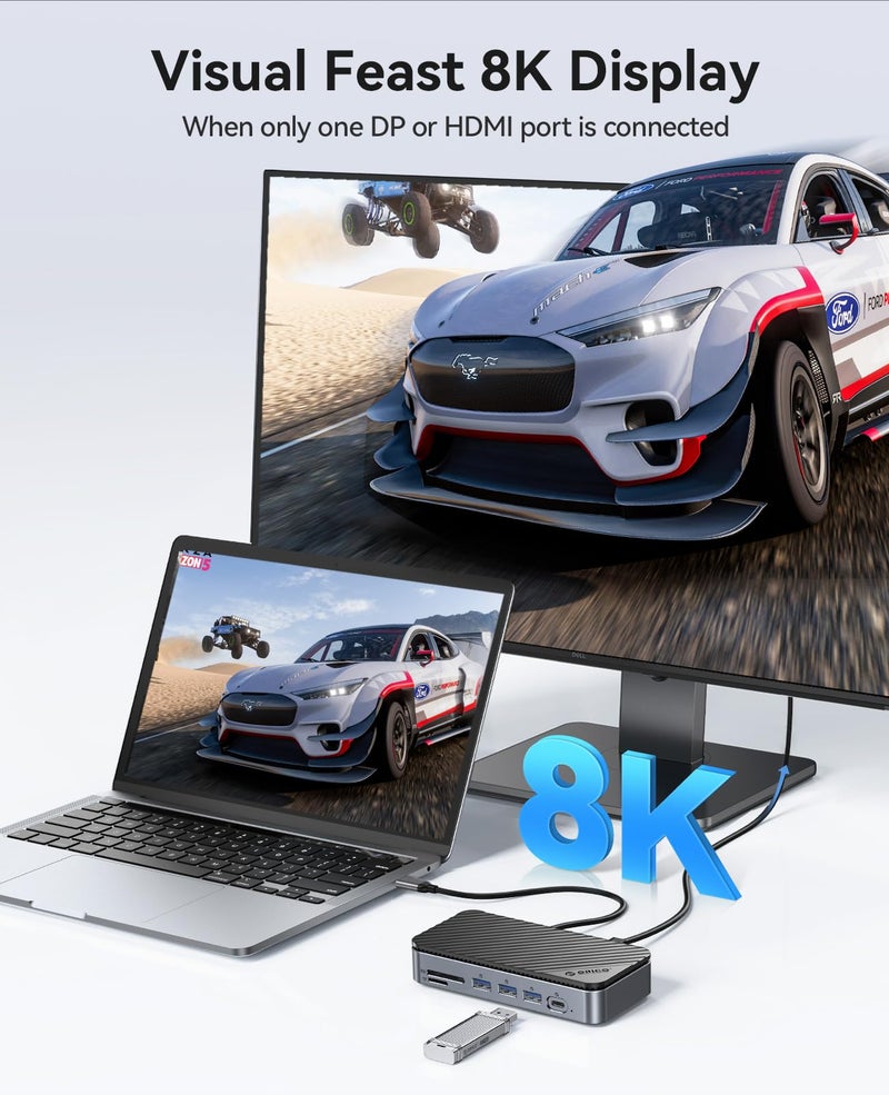 Orico أوريكو 12 في 1 محور USB C مع حاوية M.2 SSD بسرعة 10 جيجابت في الثانية، محطة إرساء USB C بدون أدوات مع مروحة مدمجة، HDMI، DP، إيثرنت جيجابت، 100 واط PD، SD/TF، صوت/ميكروفون، USB A و Type C لجهاز لابتوب Mac-M2P11 - Image 4