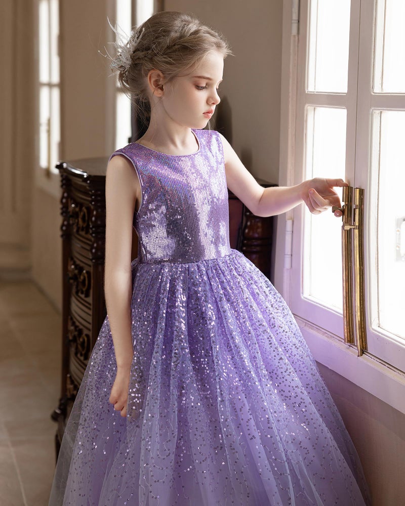 DPKM Flower Girls Sequin Dress Bridesmaid Sparkle Formal Wedding Party Birthday Kids Pageant Princess Prom Ball Gown - Image 3