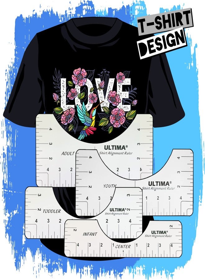 Ultima T-Shirt Alignment Guide & Centering Ruler - 4pc T Shirt Alignment Tool Used to Center Your Designs - Sizes for Adult, Youth, Toddler & Infant - Image 1