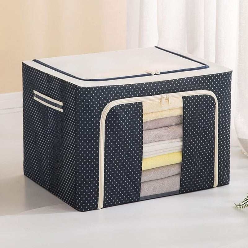 ZIVINI ZIVINI 66 Ltr Foldable Steel Frame Clothes Organizer with Metal Frame Rectangle Storage Baskets For Clothes Organizer for wardrobe for Clothing Fabric Storage Box with Handles - Image 1