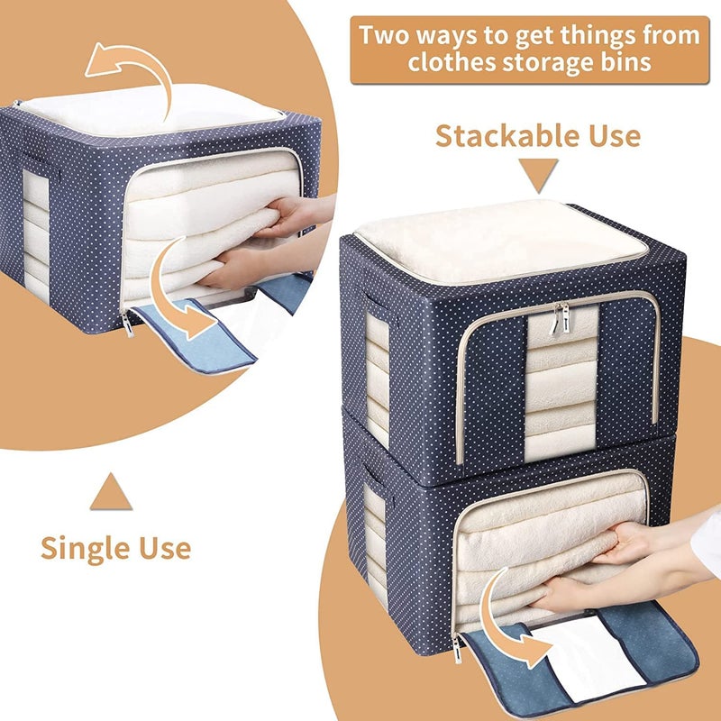 ZIVINI ZIVINI 66 Ltr Foldable Steel Frame Clothes Organizer with Metal Frame Rectangle Storage Baskets For Clothes Organizer for wardrobe for Clothing Fabric Storage Box with Handles - Image 4