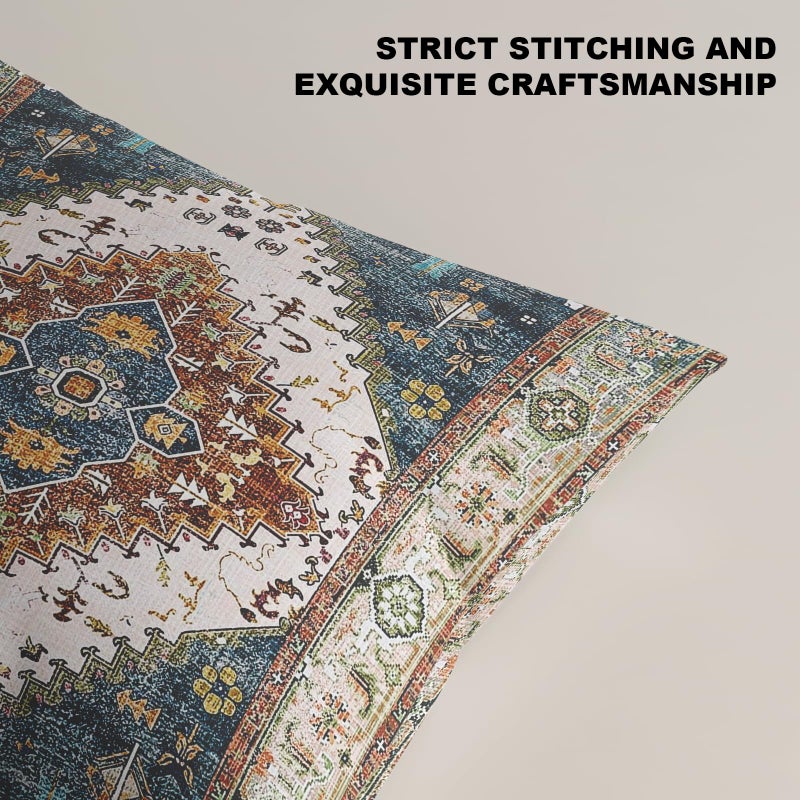 ZSYTZL Boho Throw Pillow Covers 18x18 inch Set of 2,Soft Pillowcases Bohemia Carpet Printing Pattern Decorative Sofa Living Room Bed Square Pillow Case Cushion Cover-Blue Green - Image 2