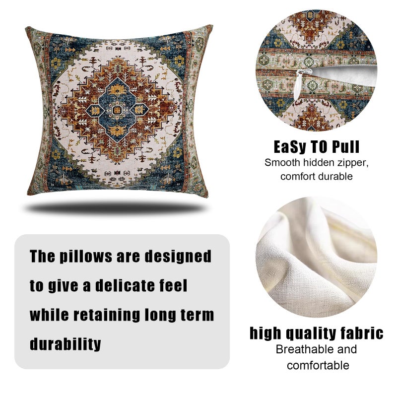 ZSYTZL Boho Throw Pillow Covers 18x18 inch Set of 2,Soft Pillowcases Bohemia Carpet Printing Pattern Decorative Sofa Living Room Bed Square Pillow Case Cushion Cover-Blue Green - Image 3