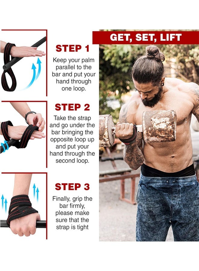 Bukela Weight Lifting Straps Figure 8, Anti Slip Strap with Cuffs Wrist Support for Gym Workout Deadlift Powerlifting Bodybuilding Weightlifting, Fitness Strength Training, Hand Bar Grip for Men - Image 5