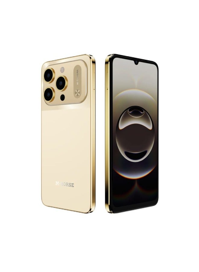 M-HORSE M17 Pro Max+ Smartphone, 8GB RAM, 128GB Storage, Dual SIM, 6.8-Inch AMOLED Display, Android 14, 4G LTE – Gold - Image 1