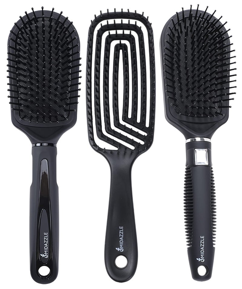 Omidazzle Midazzle Premium Cushioned, Paddle And 3D Hair Brush For Men & Women - Pack Of 3 (Hb3-15-18) - Image 1