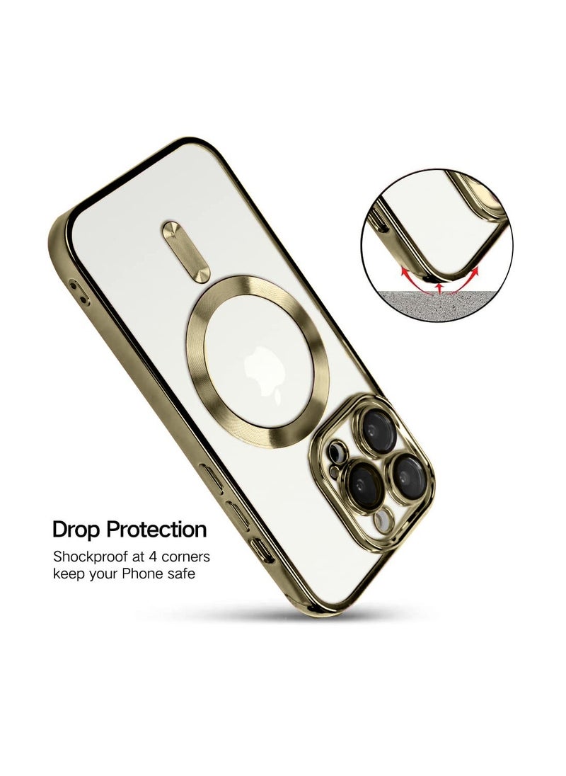 Wtech - Magsafe Shockproof Luxury Plating Hybrid Clear PC Case Cover For Apple iPhone 15 Pro 2023 Rose Gold - Image 1