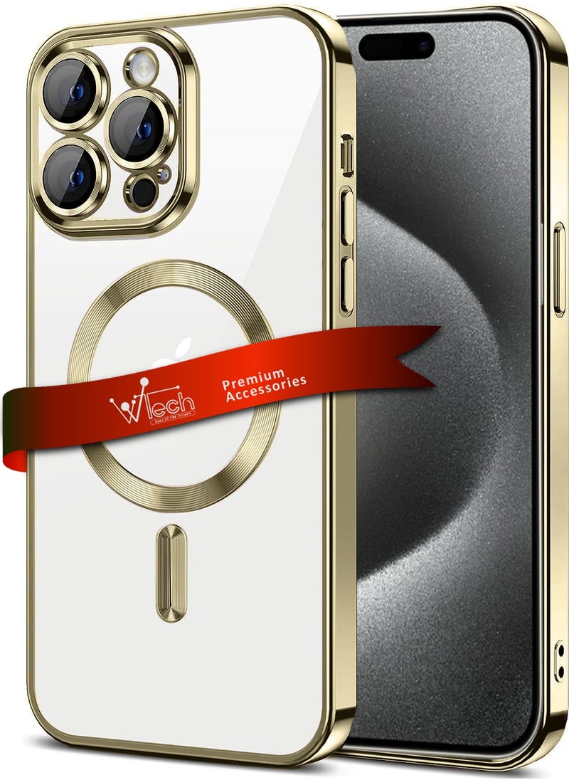 Wtech - Magsafe Shockproof Luxury Plating Hybrid Clear PC Case Cover For Apple iPhone 15 Pro 2023 Rose Gold - Image 1