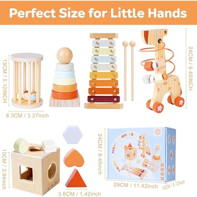 WOODEN MONTESSORI TOYS FOR TODDLERS 1-3,BABY 12-18 MONTHS EDUCATIONAL OBJECT PERMANENCE BOX FOR XYLOPHONE,SHAPE SORTING CUBE,STACKER RING,RATTLE,BOY GIRL PRESCHOOL SENSORY DEVELOPMENTAL GIFT - Image 5