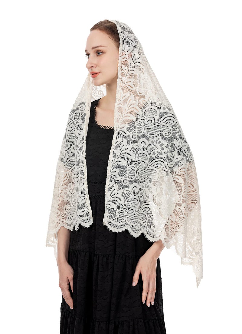 Wgior Rectangular Chapel Veil Scarf Catholic Church Veils Mantilla Wrap Shawl Mass Head Covering (Ivory) - Image 3