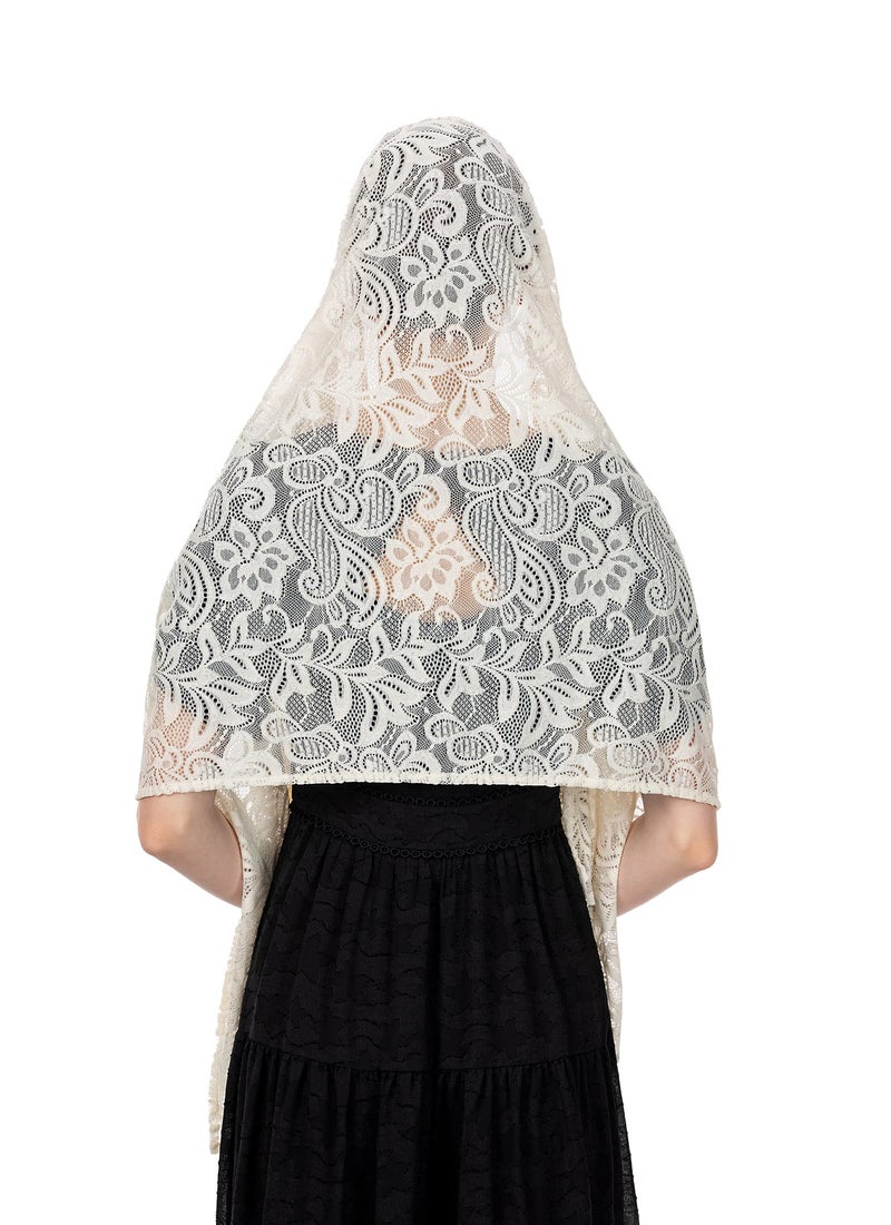 Wgior Rectangular Chapel Veil Scarf Catholic Church Veils Mantilla Wrap Shawl Mass Head Covering (Ivory) - Image 5