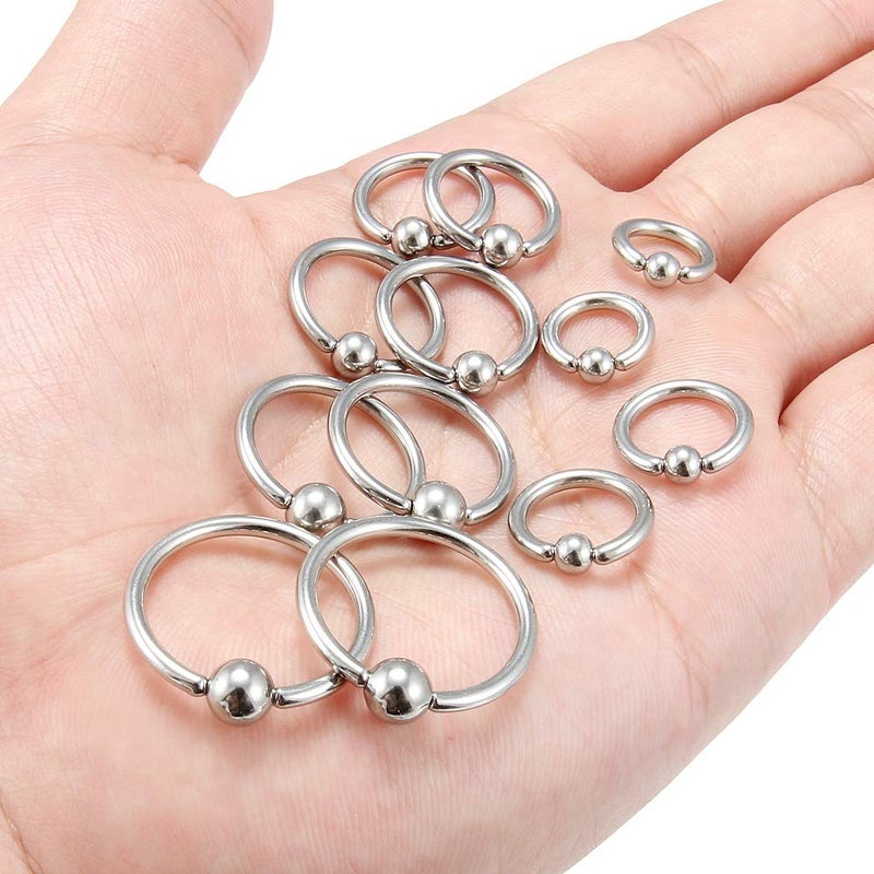 SCERRING خواتم أنف حلقة كابتيف بياد 12 قطعة 12 جرام من الفولاذ المقاوم للصدأ SCERRING حلقة هليكس دايث كارتيلج تراجوس أقراط حلمة حواجب ثقب الجسم PA 8 مم 10 مم 12 مم 14 مم 16 مم 19 مم فضي - Image 3