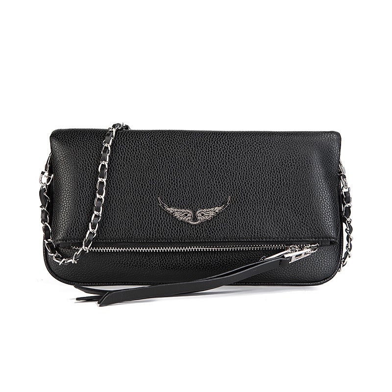 French Classic Zv Bag Leather Small Square Bag Fashion All-Match Wings Underarm Shoulder Crossbody Bag - Image 3