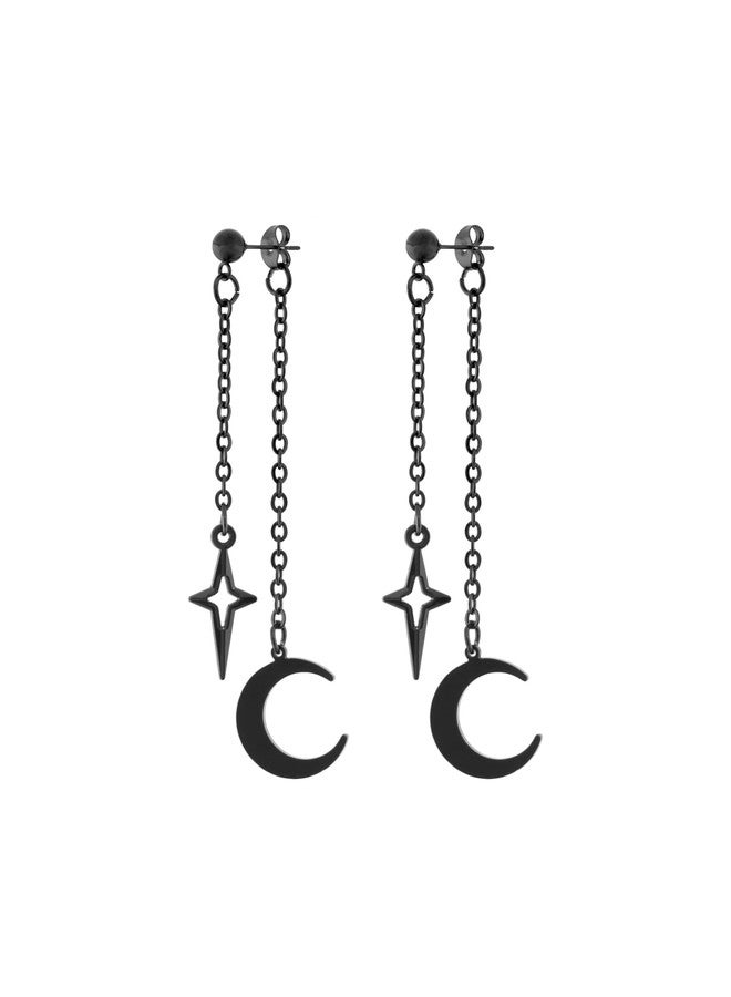 Sacina Black Crescent Moon Star Dangle Earrings, Gothic Emo Punk Grunge Earrings, Goth Jewelry, Christmas Jewelry Gift For Women - Image 1