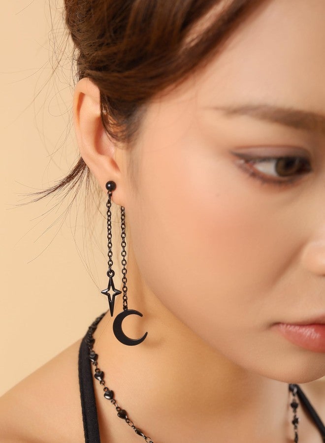 Sacina Black Crescent Moon Star Dangle Earrings, Gothic Emo Punk Grunge Earrings, Goth Jewelry, Christmas Jewelry Gift For Women - Image 2