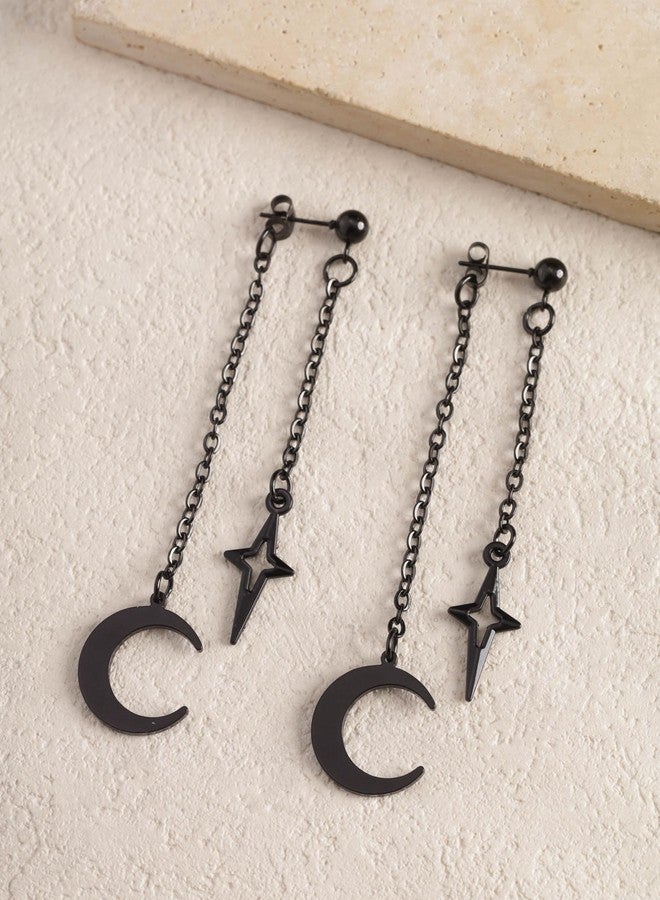 Sacina Black Crescent Moon Star Dangle Earrings, Gothic Emo Punk Grunge Earrings, Goth Jewelry, Christmas Jewelry Gift For Women - Image 5