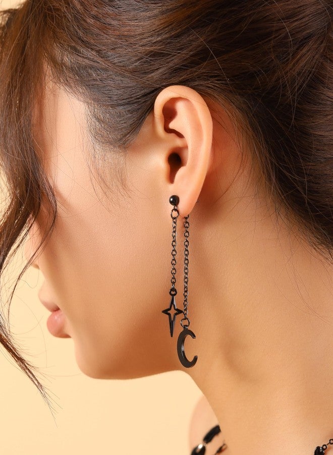 Sacina Black Crescent Moon Star Dangle Earrings, Gothic Emo Punk Grunge Earrings, Goth Jewelry, Christmas Jewelry Gift For Women - Image 4