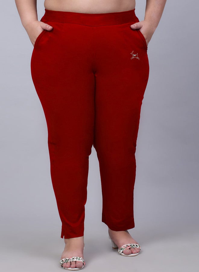 Trend Level Women Plus Size Original Easy Wash Trousers in Red - Image 1