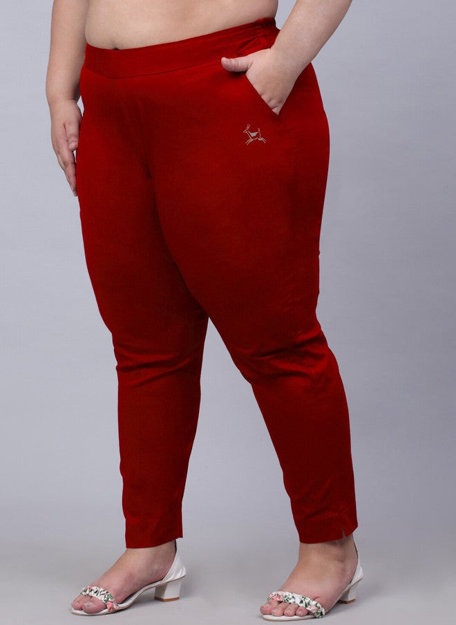 Trend Level Women Plus Size Original Easy Wash Trousers in Red - Image 2