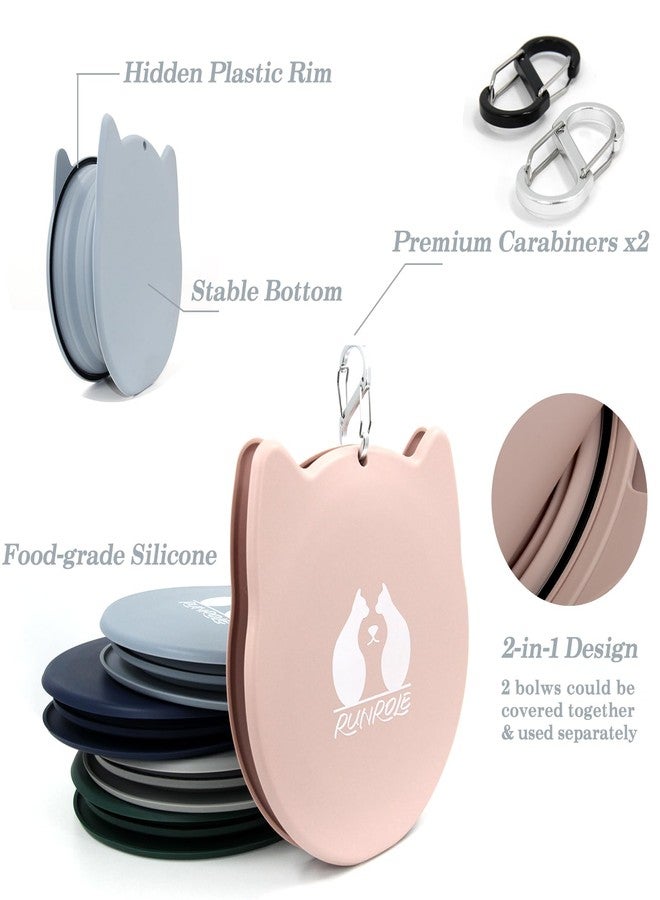 RUNROLE 2-in-1 Collapsible Silicone Dog Travel Bowls, Slot Together and Use Separately, Portable Pet Food Water Bowls, Foldable Cat Feeding Watering Dishes, 20OZ+27OZ(Blush Pink) - Image 3