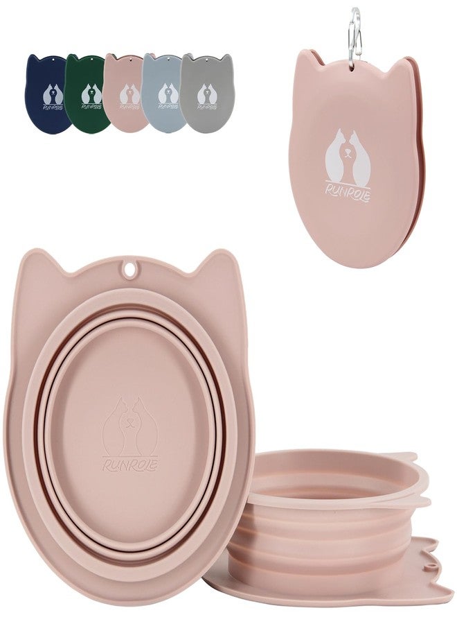 RUNROLE 2-in-1 Collapsible Silicone Dog Travel Bowls, Slot Together and Use Separately, Portable Pet Food Water Bowls, Foldable Cat Feeding Watering Dishes, 20OZ+27OZ(Blush Pink) - Image 1