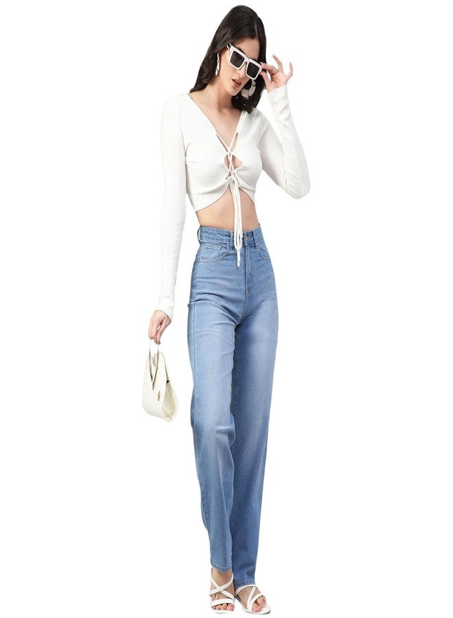 KOTTY Women's High Rise Cotton Lycra Blend Ankle Length Relaxed Fit Jeans Light Blue - Image 4