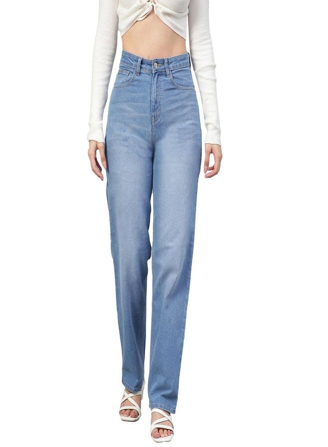 KOTTY Women's High Rise Cotton Lycra Blend Ankle Length Relaxed Fit Jeans Light Blue - Image 1