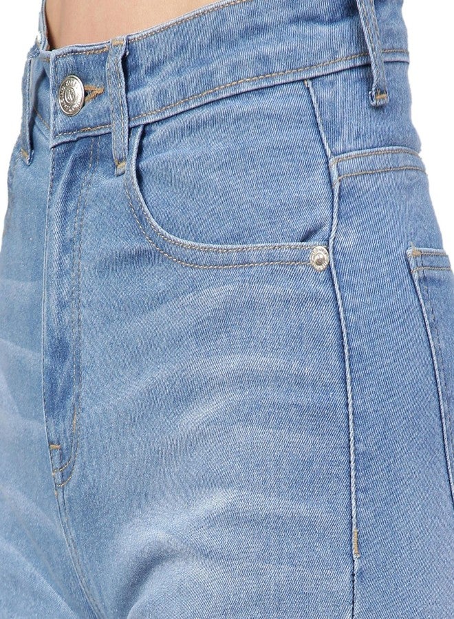 KOTTY Women's High Rise Cotton Lycra Blend Ankle Length Relaxed Fit Jeans Light Blue - Image 3