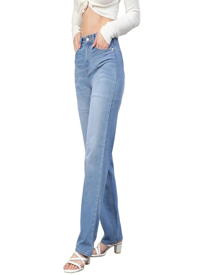 KOTTY Women's High Rise Cotton Lycra Blend Ankle Length Relaxed Fit Jeans Light Blue - Image 2