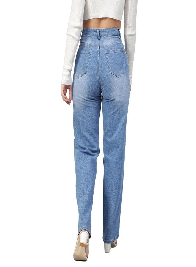 KOTTY Women's High Rise Cotton Lycra Blend Ankle Length Relaxed Fit Jeans Light Blue - Image 5
