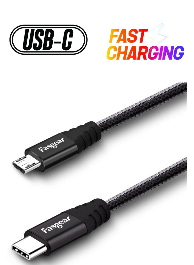 Fasgear USB C to Micro USB Cable 1m Nylon Braided Type C to Micro USB Cord Compatible with Galaxy S7/S6, HTC One/10 and More (Black, 3ft) - Image 1