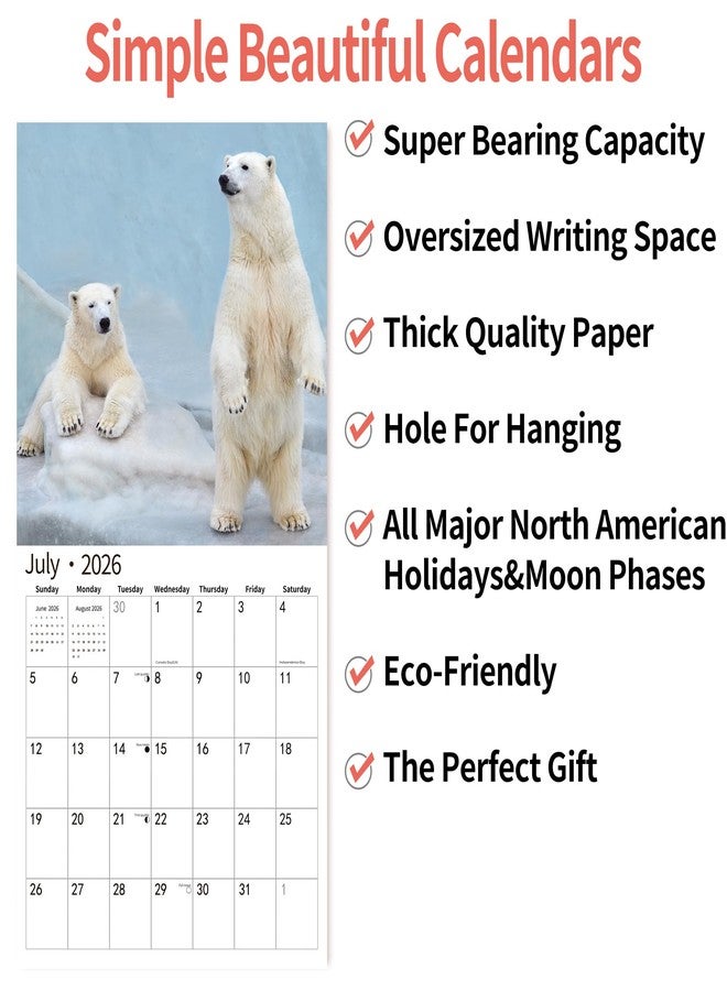 windrio 2026 Wall Calendar, Calendar 2026, July 2025 - December 2026, Wall Calendar Polar Bear, 12" x 24" Opened,Full Page Months Thick & Sturdy Paper for Calendar Organizing & Planning - Image 5