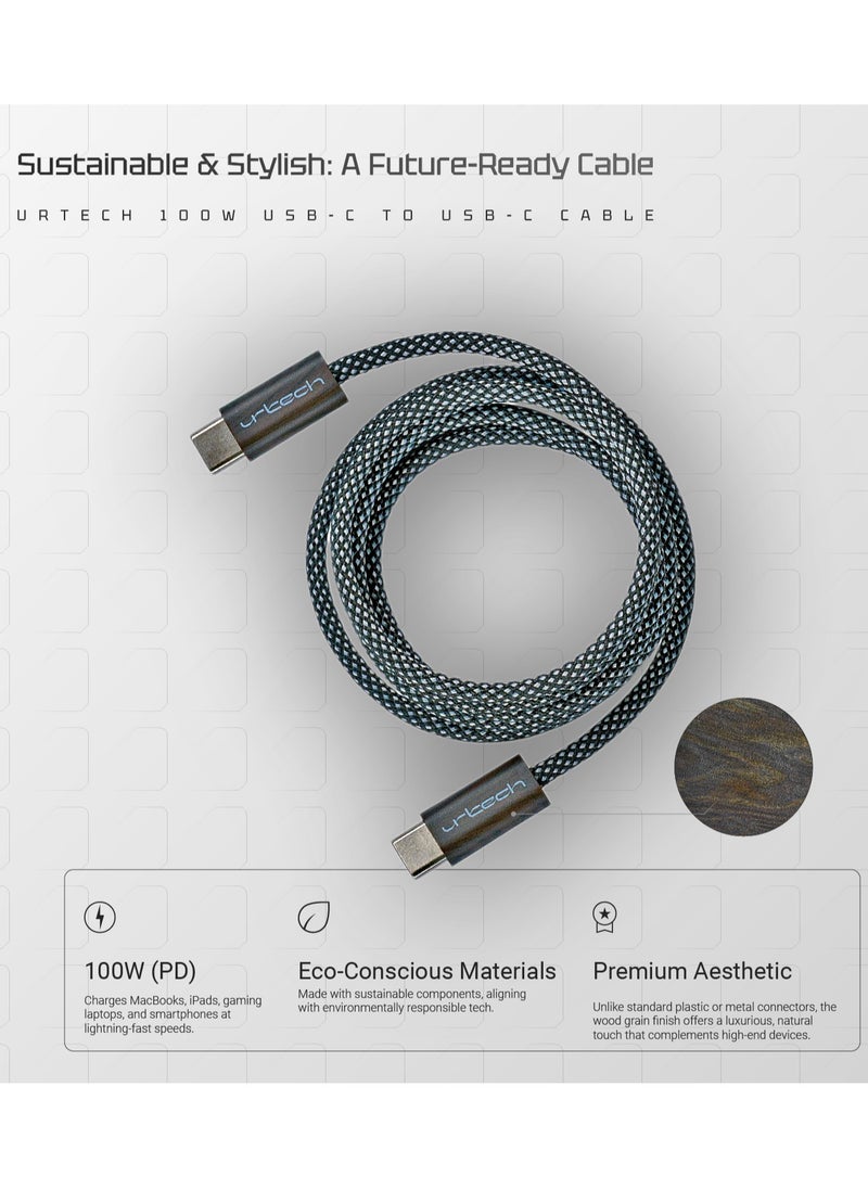 urtech URTECH 100W USB-C to USB-C Cable | Premium Wood Grain Design | Luxury Fast Charging & Data Transfer | Professional Nylon Braided  - Image 3