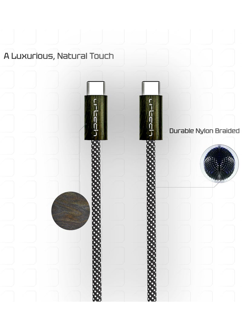 urtech URTECH 100W USB-C to USB-C Cable | Premium Wood Grain Design | Luxury Fast Charging & Data Transfer | Professional Nylon Braided  - Image 4