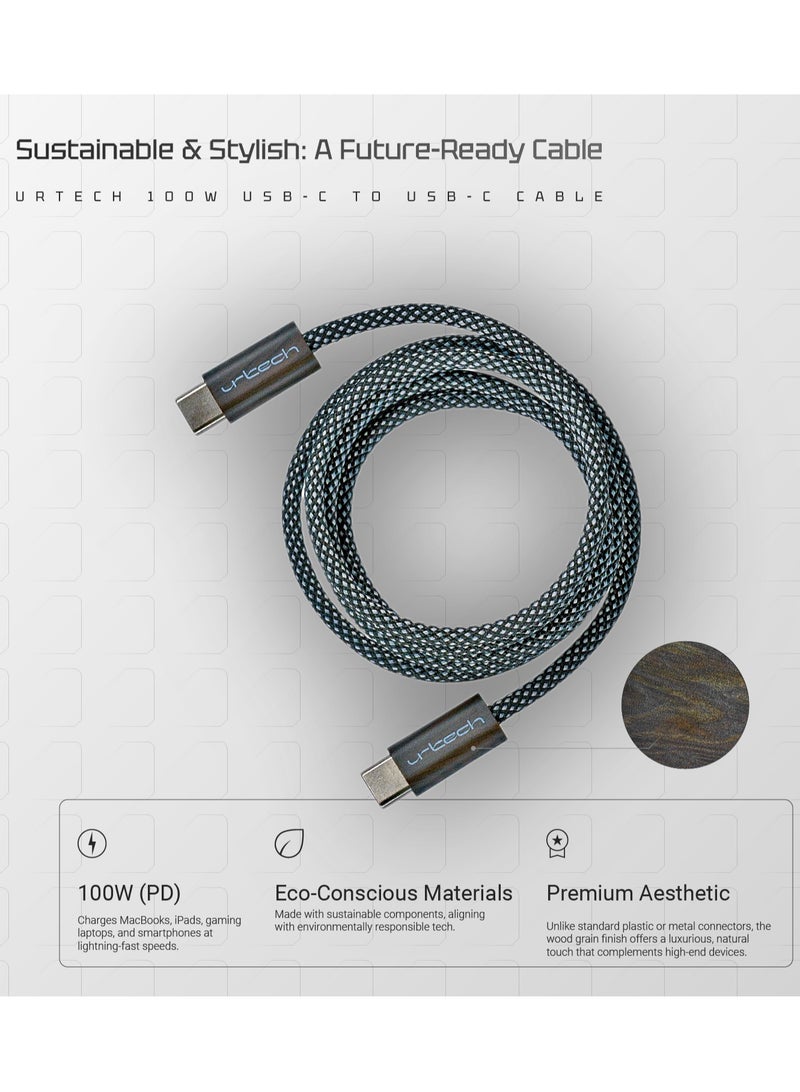 urtech URTECH 100W USB-C to USB-C Cable | Premium Wood Grain Design | Luxury Fast Charging & Data Transfer | Professional Nylon Braided - Image 4