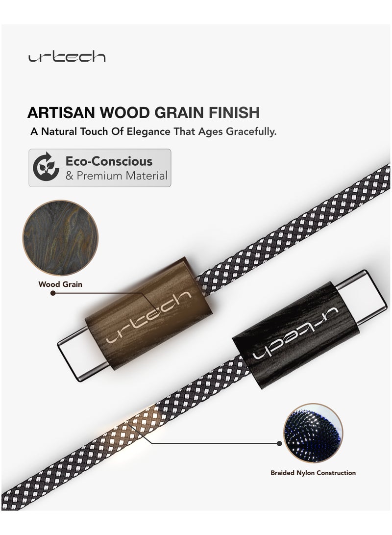 URTECH 100W USB-C to USB-C Cable | Premium Wood Grain Design | Luxury Fast Charging & Data Transfer | Professional Nylon Braided - Image 2