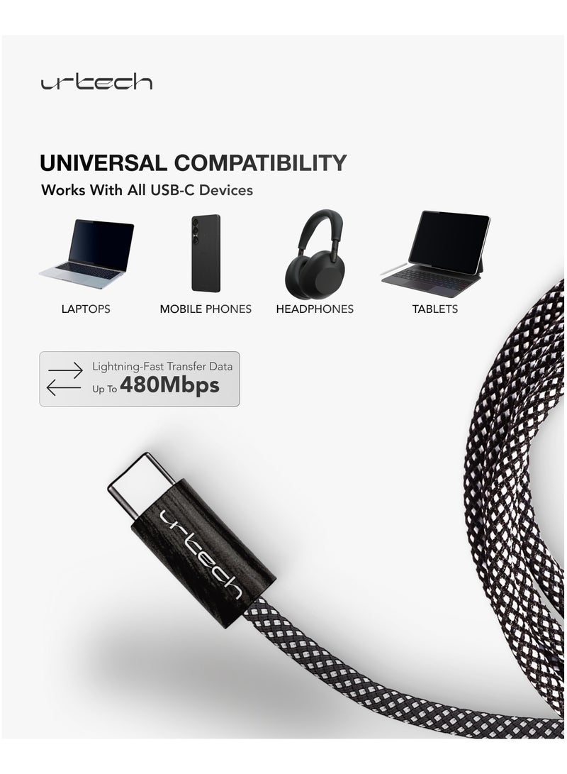 URTECH 100W USB-C to USB-C Cable | Premium Wood Grain Design | Luxury Fast Charging & Data Transfer | Professional Nylon Braided - Image 3