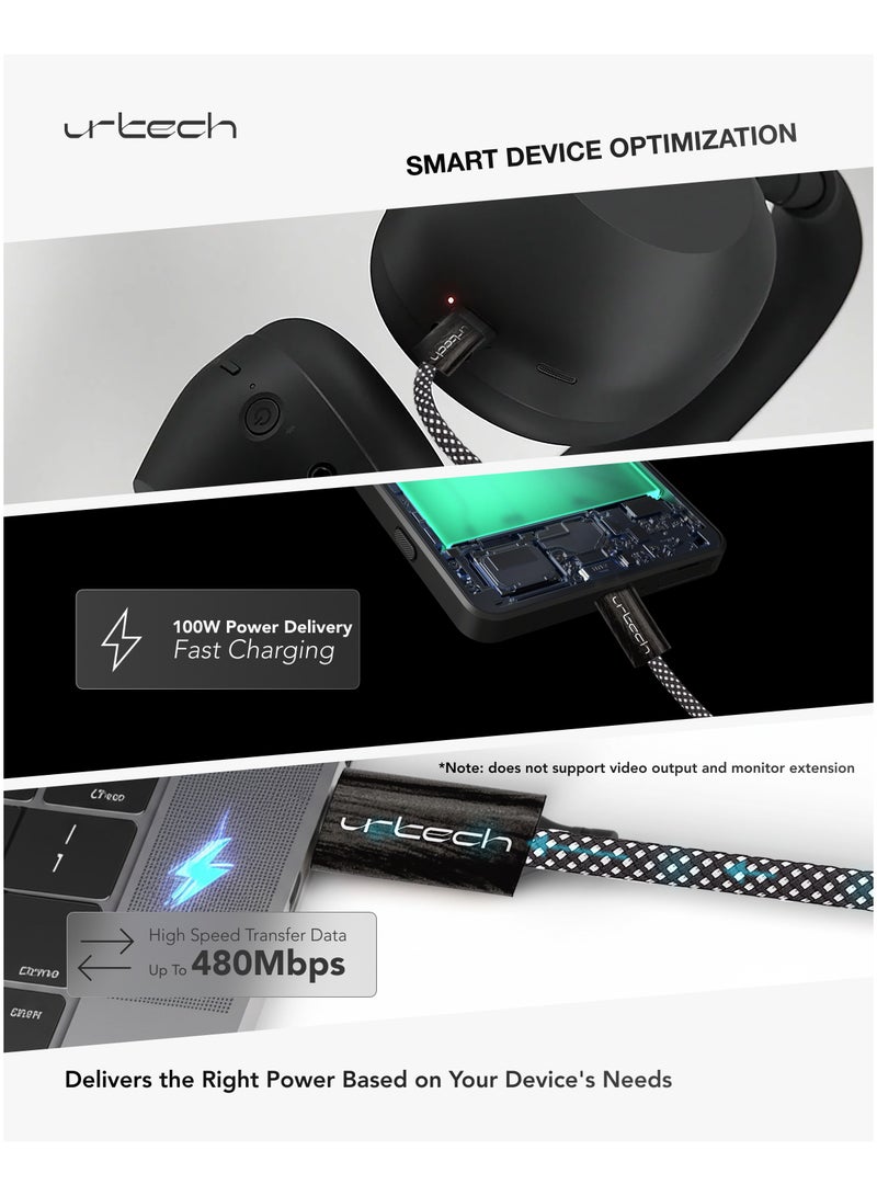 URTECH 100W USB-C to USB-C Cable | Premium Wood Grain Design | Luxury Fast Charging & Data Transfer | Professional Nylon Braided - Image 5