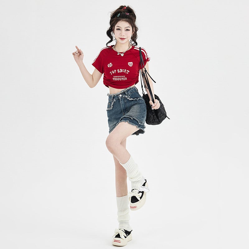 Spice Girls American Style Retro Denim Skirt Women'S 2023 High Waist Raw Hip Skirt A- Line Trendy Short Skirt - Image 3