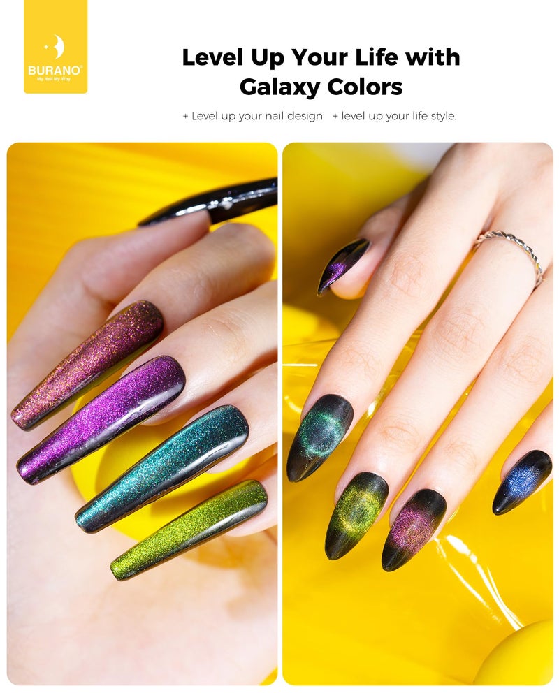 BURANO Cat Eye Gel Polish Set 9D Holorgraphic Translucent UV Gel with Magnet, 6 Colors Pink Nude Purple Green Blue Cat Magnetic Eye GelPolish DIY Home (Kit03) - Image 3