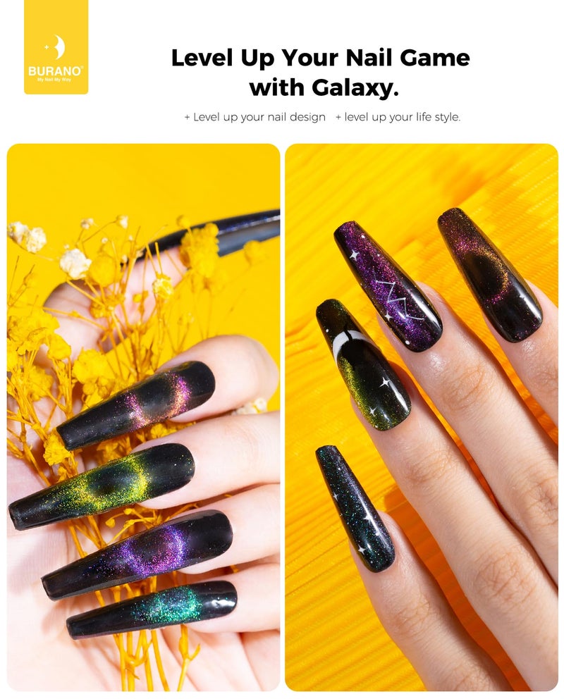 BURANO Cat Eye Gel Polish Set 9D Holorgraphic Translucent UV Gel with Magnet, 6 Colors Pink Nude Purple Green Blue Cat Magnetic Eye GelPolish DIY Home (Kit03) - Image 2