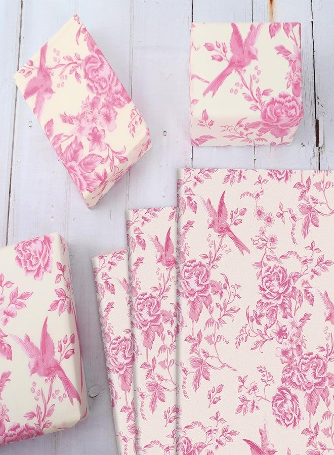 Whaline 60 Sheets Pink Floral Tissue Paper Rose Flower Bird Decorative Wrapping Paper Chinoiserie Art Papers for Birthday Baby Shower Party DIY Crafts, 14 x 20 Inch - Image 3