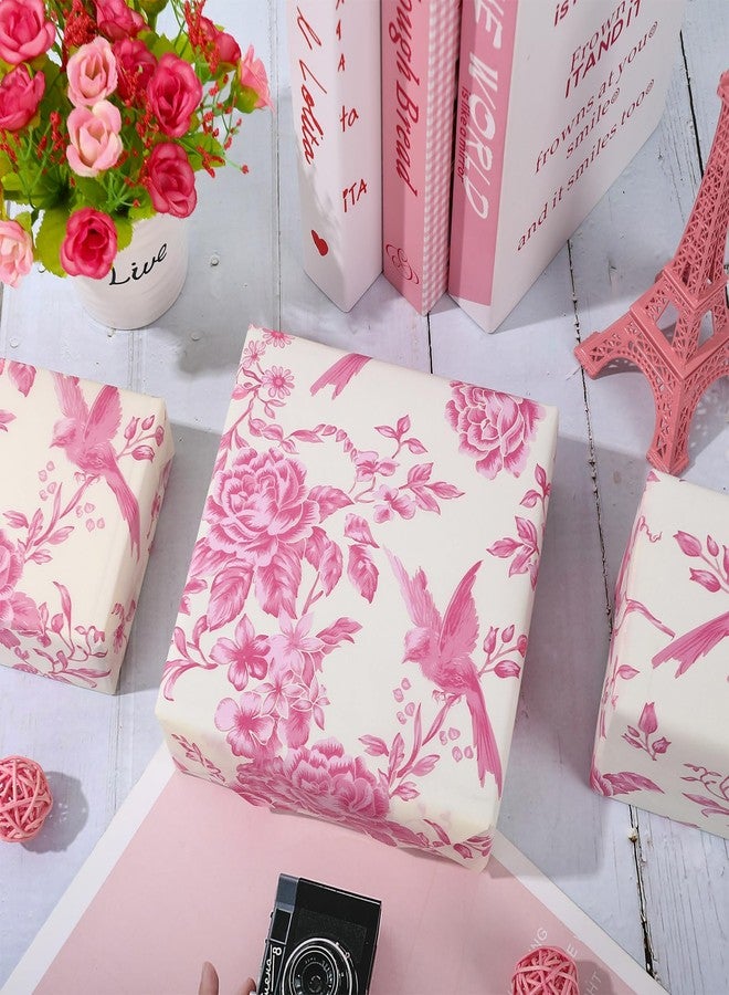 Whaline 60 Sheets Pink Floral Tissue Paper Rose Flower Bird Decorative Wrapping Paper Chinoiserie Art Papers for Birthday Baby Shower Party DIY Crafts, 14 x 20 Inch - Image 4
