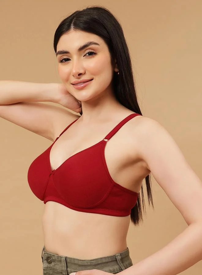 كلوفيا Maroon Padded Non-Wired Full Coverage T-Shirt Bra