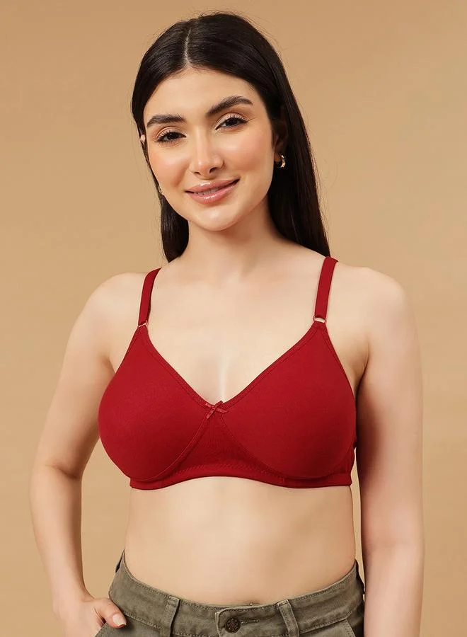 كلوفيا Maroon Padded Non-Wired Full Coverage T-Shirt Bra