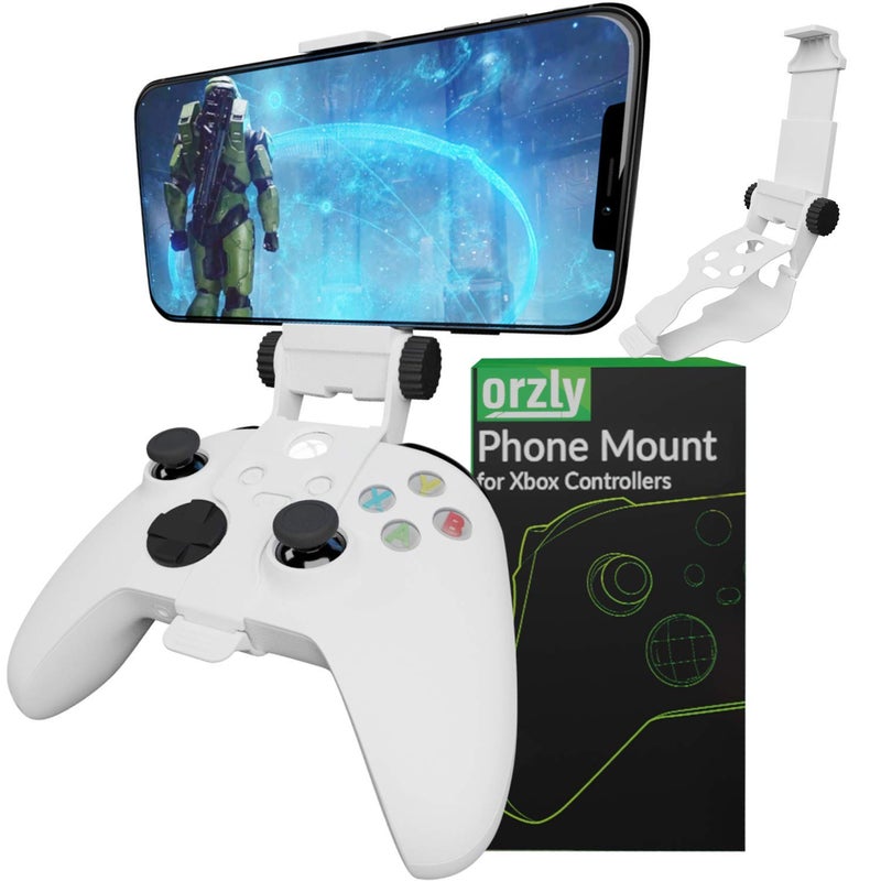 Orzly Xbox Series X Controller Mobile Gaming Clip, Xbox Controller Phone Mount Adjustable Phone Holder Clamp Compatible with Xbox Series X|S, Xbox One, Xbox One S, Xbox One X-Robot White - Image 1